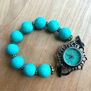 Swap ladies blue beaded bracelet watch NEW BATTERY